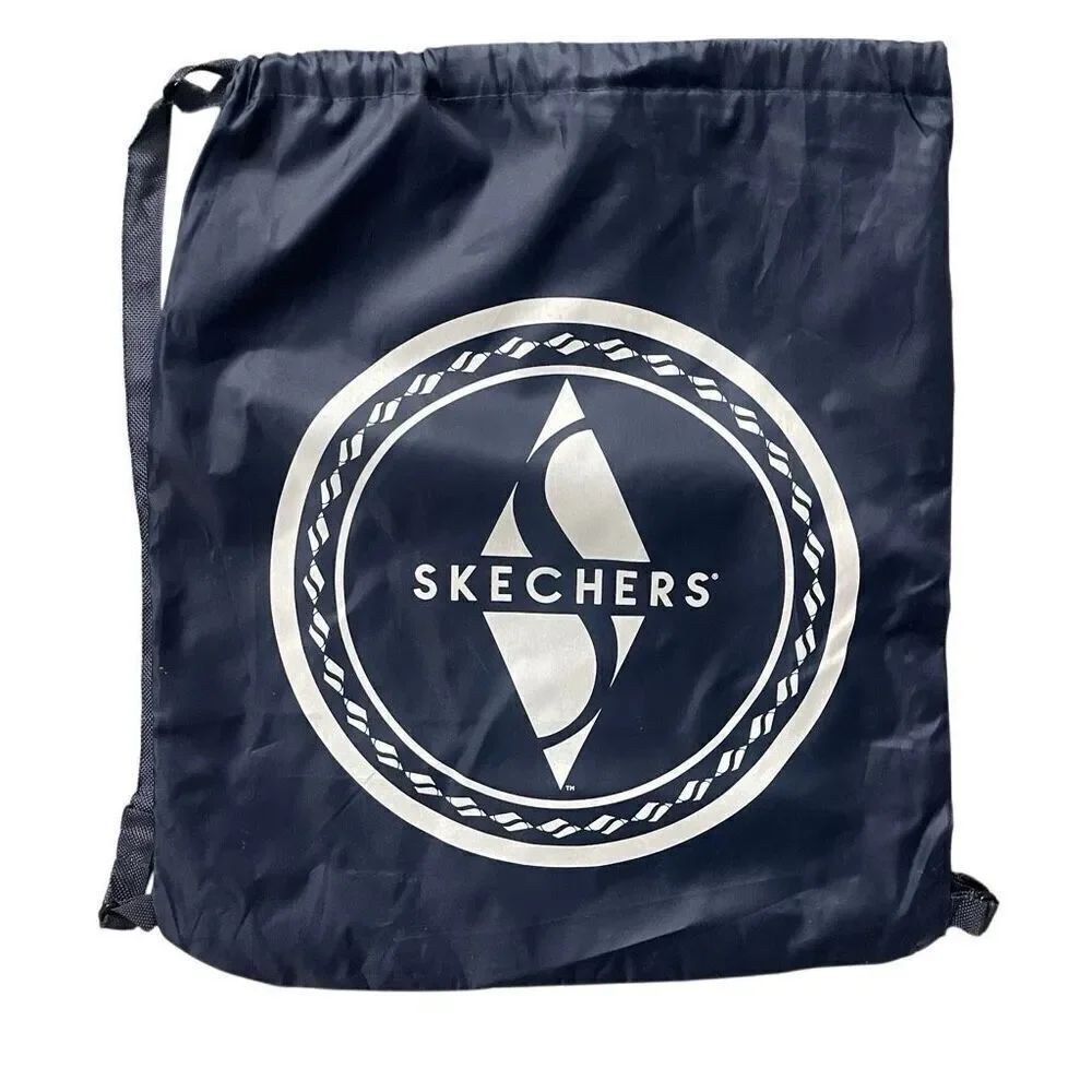 Skechers Navy Blue Nylon Drawstring Backpack Water Resistant Unisex Logo Bag